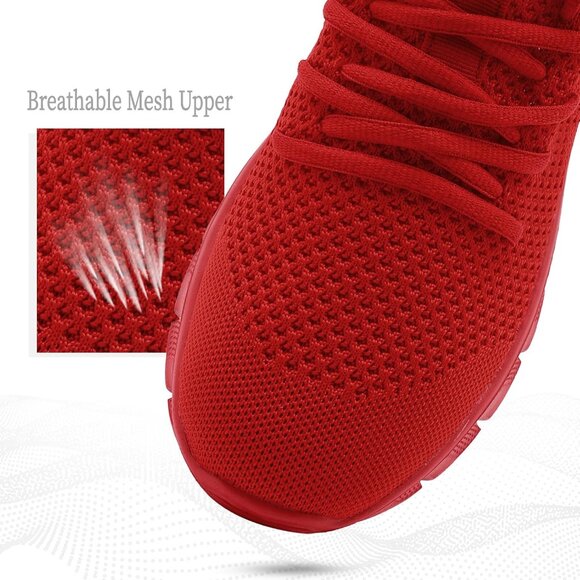 Women Red Running Tennis Walking Lightweight Shoes Slip On Workout Sneakers - Picture 2 of 7